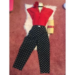 J Jill navy & White Paisley  cigarette/Capri Pant